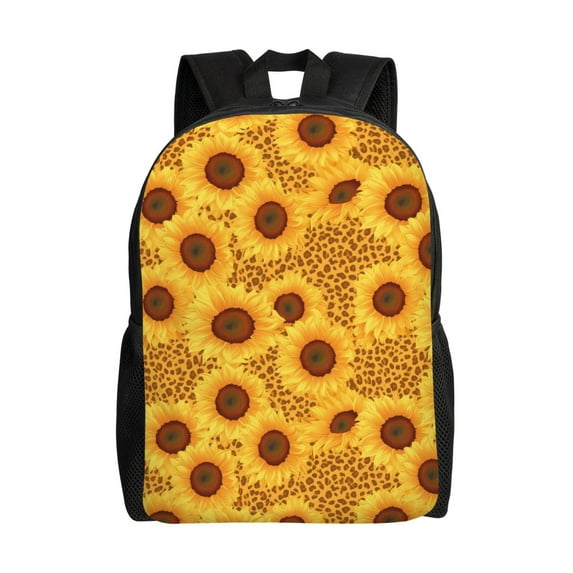 Fotbe Yellow Leopard Print Sunflower Travel Laptop Backpack, Business Slim Sturdy Laptops Backpack, Water Resistant College School Computer Bag Gift for Men & Women Fits 15.6 Inch Notebook