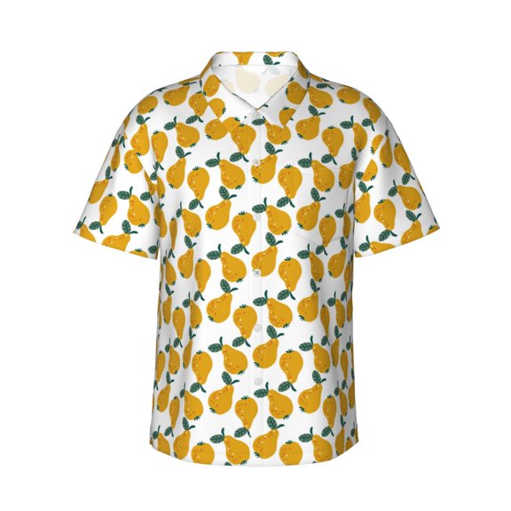 Fotbe Yellow Pears Hawaiian Shirt for Men Unisex Summer Beach Casual Short Sleeve Cotton Linen Button Down Shirts-Small