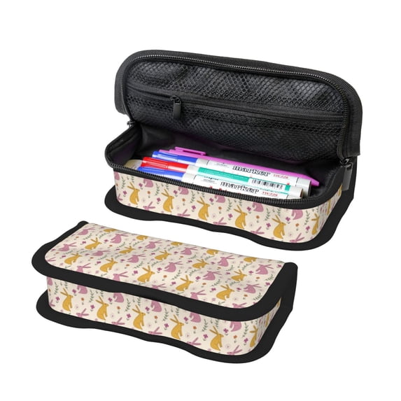 Fotbe Yellow Pueple Rabbit Pattern Pencil Case,Canvas Pen Case, Multi- Slot Pencil Pouch, Portable Pencil Bag, Pen Case for& Office, Makeup Bag ,Zipper Pouch