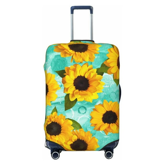 Fotbe Yellow Sunflowers With Green Leaves Luggage Cover Protector,Suitcase Protector,Scratch and Dirt Resistant,Fits 18-32 Inch Luggage-Small