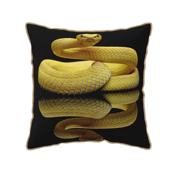 Fotbe Yellow White-Lipped Pit Viper Pattern Velvet Decorative Throw Pillow Covers with Elegant Piping, Soft Plush Cushion Cover for Sofa, Bed, Car, Office-16"x16"