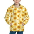 thumbnail image 1 of Fotbe Yellow White Striped Sunflower Pattern Youth Pullover Hooded Sweatshirt, Boys Hoodie, Kangaroo Pocket Hoodie for Kids Girls -Small, 1 of 6