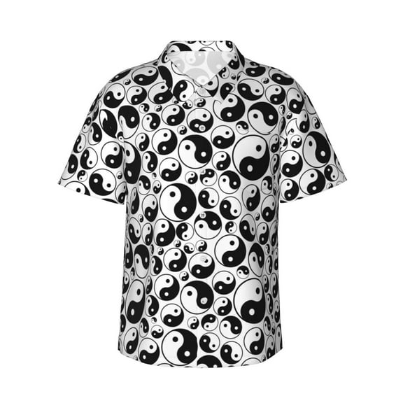 Fotbe Yin And Yang Hawaiian Shirt for Men Unisex Summer Beach Casual Short Sleeve Cotton Linen Button Down Shirts-X-Large