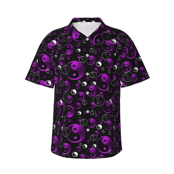Fotbe Yin Yang1 Hawaiian Shirt for Men Unisex Summer Beach Casual Short Sleeve Cotton Linen Button Down Shirts-Medium