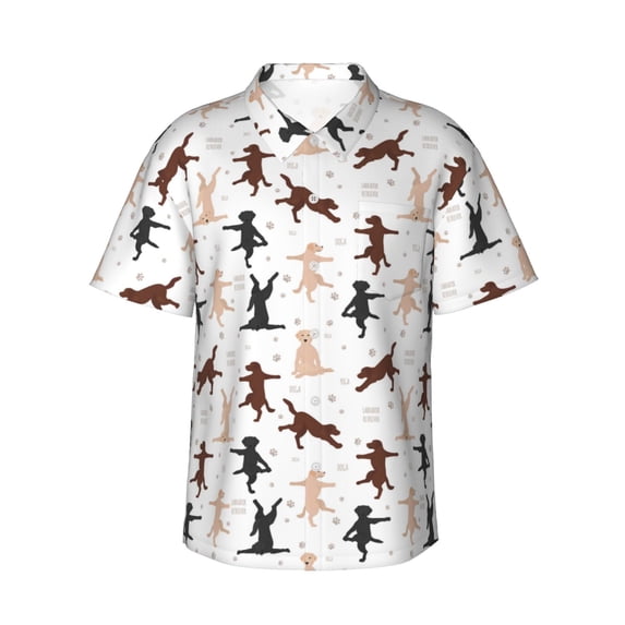 Fotbe Yoga Labrador Retriever Hawaiian Shirt for Men Unisex Summer Beach Casual Short Sleeve Cotton Linen Button Down Shirts-Medium