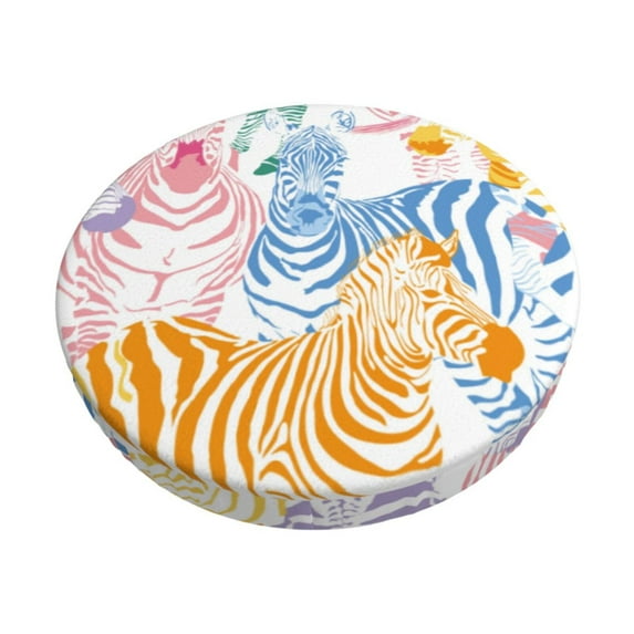 Fotbe Zebra Colourful Stool Covers Round,Waterproof Round Bar Stool Covers Bar Chair Covers Washable Stool Cushion Slipcover for 12-14 Inch Chair-13 inch