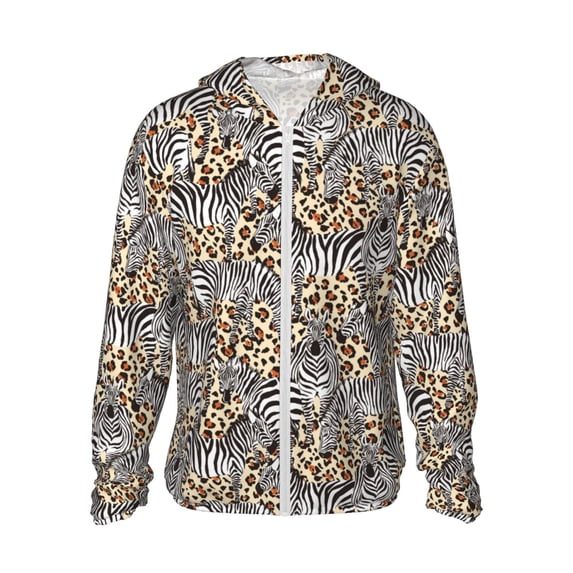 Fotbe Zebra Men's Women's UPF 50+ Sun Protection Jacket Hooded Cooling Shirt with Pockets Hiking Outdoor Performance-X-Large