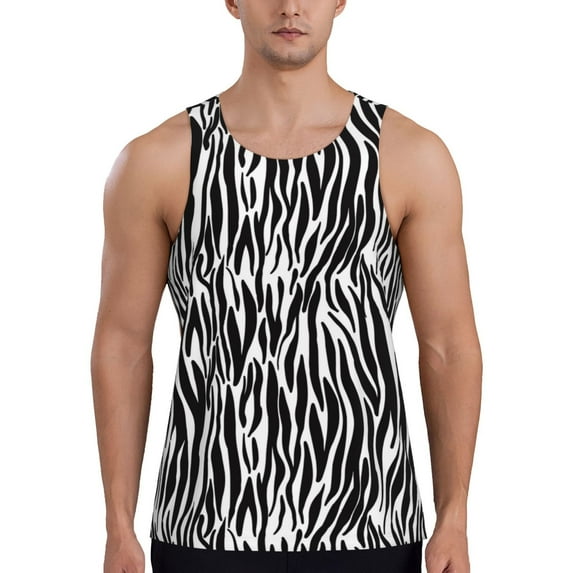 Fotbe Zebra Pattern Men's Quick Dry Workout Tank Top Gym Muscle Tee Fitness Bodybuilding Sleeveless T Shirt Breathable Workout Shirt-3X-Large
