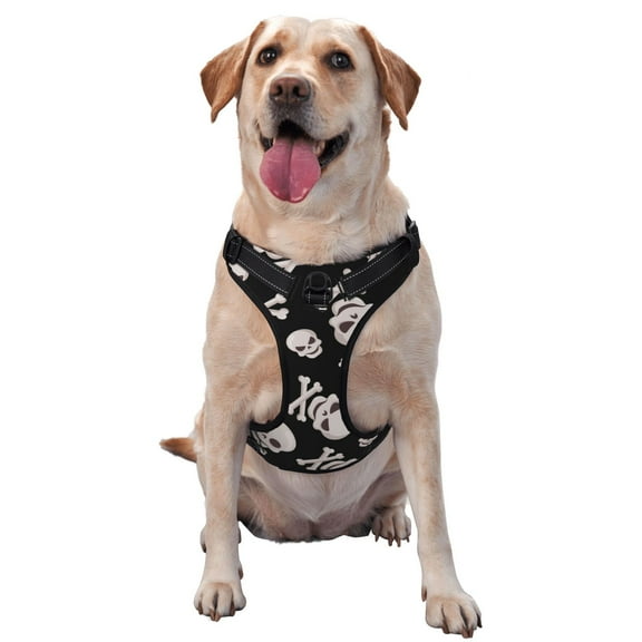 Fotbe black white Skull bone Pattern Dog Harness, No-Pull Pet Harness with 2 Leash Clips, Adjustable Soft Padded Dog Vest with Easy Control Handle for Large Dogs-Small