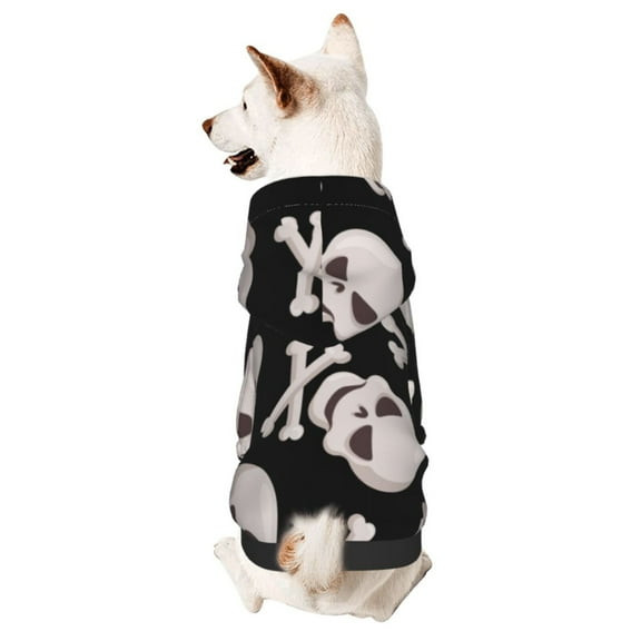 Fotbe black white Skull bone Print Small Dog Sweater Hoodies Pet Grey Hooded Soft Fleece Sweatshirts with Pocket Fall Winter Puppy Cat Sweaters Warm Clothes-XX-Large
