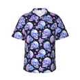 thumbnail image 1 of Fotbe blue Skull flower Hawaiian Shirt for Men Unisex Summer Beach Casual Short Sleeve Cotton Linen Button Down Shirts-XX-Large, 1 of 5