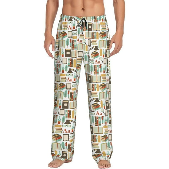 Fotbe books Pattern Men's Pajama Pants,Sleepwear Pants,Pj Bottoms Drawstring And Pockets-X-Large