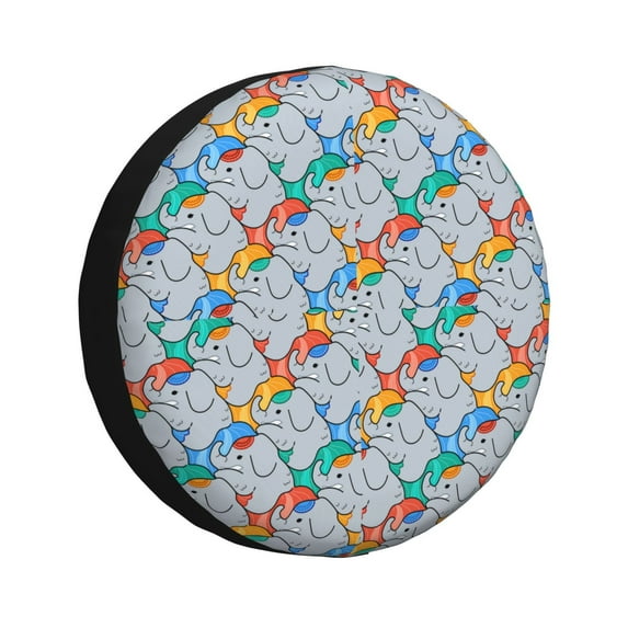 Fotbe cartoon Elephant Pattern Spare Tire Cover Thickening Universal Fit for Jeep, Trailer, RV, SUV, Truck, Tough Tire Wheel Soft Cover-17 inch
