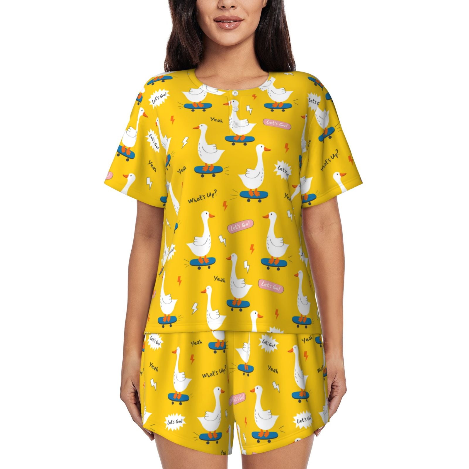 DAZY 2pcs Women's Plaid Embroidered Cartoon Print Loose Long Sleeve Top And Pants Pajama Set