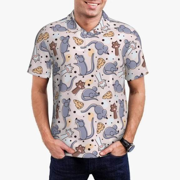 Fotbe cartoon mouse Pattern Men’s Golf Polo Shirt – Breathable Performance Golf Shirt with Button-Down Collar-