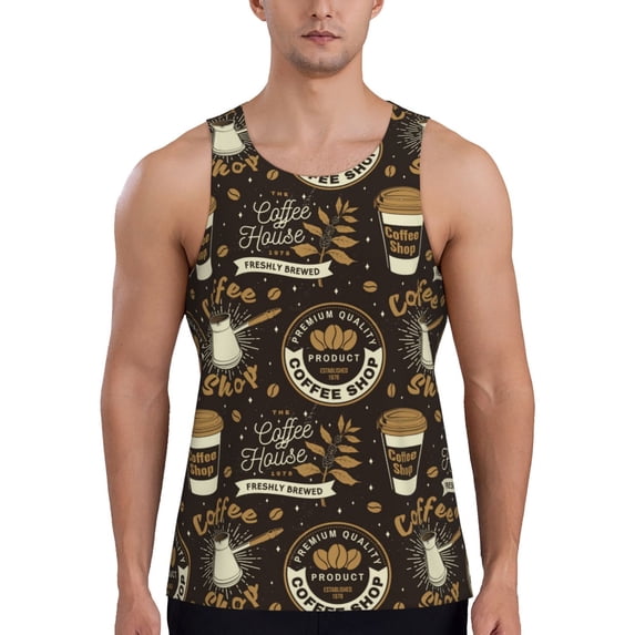 Fotbe coffee shop house Pattern Men's Quick Dry Workout Tank Top Gym Muscle Tee Fitness Bodybuilding Sleeveless T Shirt Breathable Workout Shirt-4X-Large