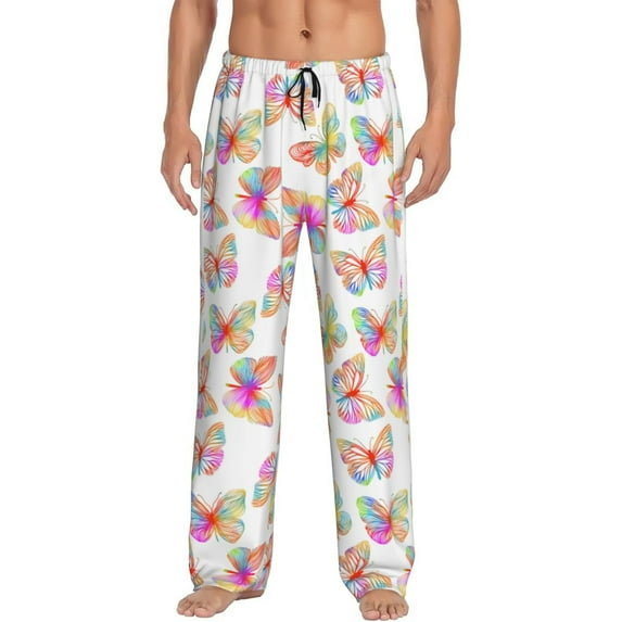 Fotbe colored butterflies Pattern Men's Pajama Pants,Sleepwear Pants,Pj Bottoms Drawstring And Pockets-Small