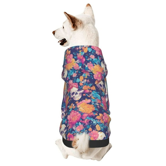 Fotbe colorful Skull flower daisy Print Small Dog Sweater Hoodies Pet Grey Hooded Soft Fleece Sweatshirts with Pocket Fall Winter Puppy Cat Sweaters Warm Clothes-X-Large
