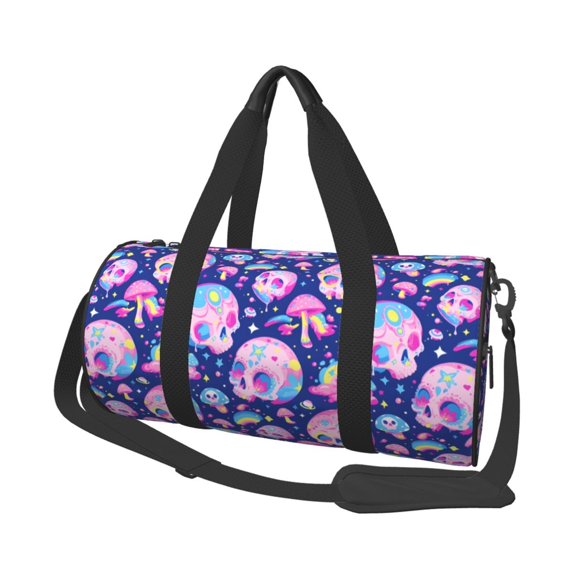 Fotbe colorful Skull mushroom rainbow Pattern Foldable Sports Gym Bag with Wet Dry Pocket, Ultralight Travel Bag, Large Capacity Duffel Bag, Splash Proof Carry on Bag, Overnight Bag, Weekender Bag
