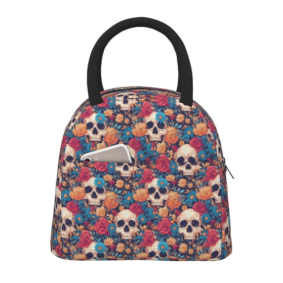 Fotbe colorful Skull rose Pattern Lunch Bag, Insulated Lunch Box, Small Leakproof Cooler Food Lunch Containers Reusable High Capacity Lunch Tote Bags for Work, Travel, Outdoor