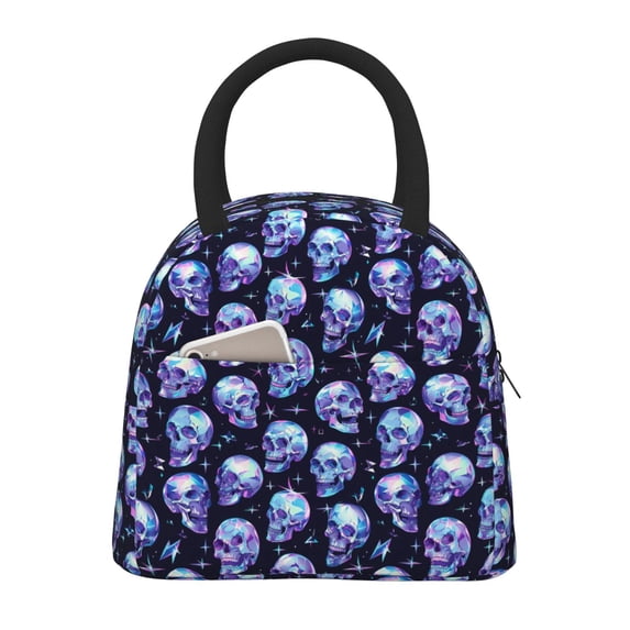 Fotbe crystal Skull Pattern Lunch Bag, Insulated Lunch Box, Small Leakproof Cooler Food Lunch Containers Reusable High Capacity Lunch Tote Bags for Work, Travel, Outdoor