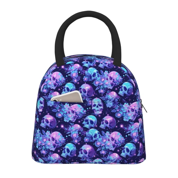 Fotbe crystal Skull flower star Pattern Lunch Bag, Insulated Lunch Box, Small Leakproof Cooler Food Lunch Containers Reusable High Capacity Lunch Tote Bags for Work, Travel, Outdoor