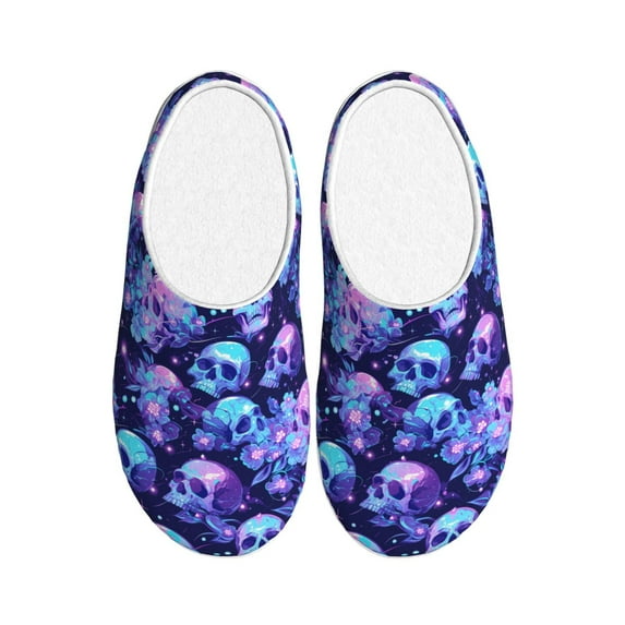 Fotbe crystal Skull flower star Pattern Women's Fuzzy Curly Fur Memory Foam Loafer Slippers Indoor Outdoor Slippers Winter Home Shoes-42/43