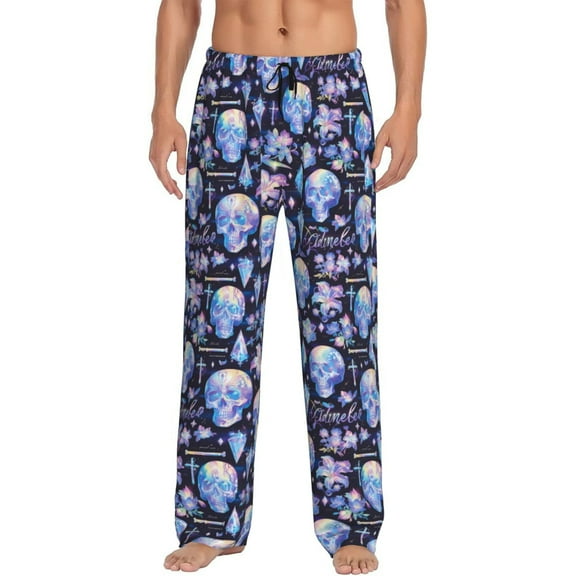 Fotbe crystal cool Skull flower Men's Pajama Pants,Sleepwear Pants,Pj Bottoms Drawstring And Pockets-Small