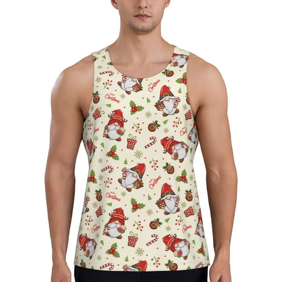 Fotbe cute Santa with Gifts Pattern Men's Quick Dry Workout Tank Top Gym Muscle Tee Fitness Bodybuilding Sleeveless T Shirt Breathable Workout Shirt-Medium