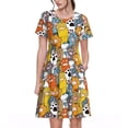 thumbnail image 1 of Fotbe cute paw Pattern Dress Casual Womens Fashion Short Sleeve Maxi Dress T Shirt Dress Striped Long Color Block Maxi Dress, 1 of 6