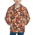 thumbnail image 1 of Fotbe cute record music Skull Pattern Youth Pullover Hooded Sweatshirt, Boys Hoodie, Kangaroo Pocket Hoodie for Kids Girls -Small, 1 of 6