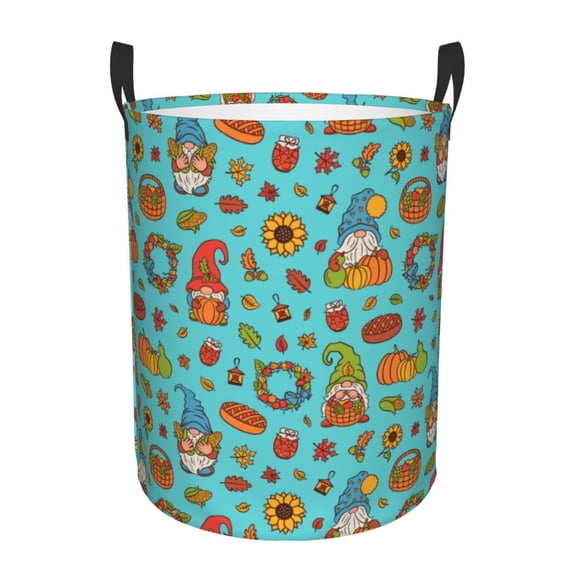 Fotbe fall cute gnome Pumpkin Pattern Laundry Basket with Handles, Waterproof Large Laundry Hamper, Wash Bag for Corner Dorm, Rolling Laundry Basket with Handles-Medium