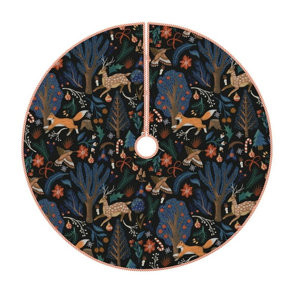 Fotbe fall fox deer bird Pattern Christmas Tree Skirt, Tree Skirts Plush Christmas Decorations, Christmas Tree Skirts Xmas Decorations Holiday Party Decor-30"