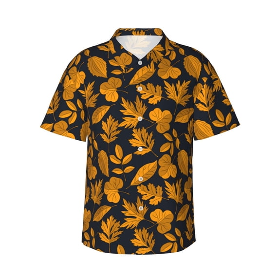 Fotbe fall leaf Hawaiian Shirt for Men Unisex Summer Beach Casual Short Sleeve Cotton Linen Button Down Shirts-XX-Large