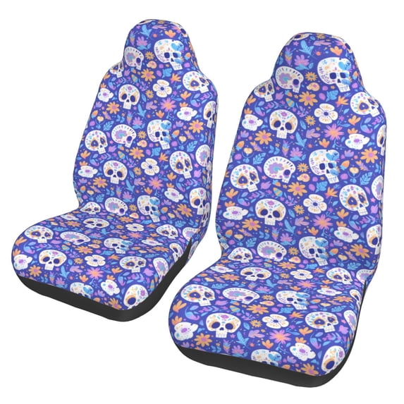 Fotbe flower Skull cartoon Pattern Automotive Seat Covers for Cars Trucks and SUVs – Car Seat Covers for Front Seats,Protective Seat Covers,Vehicle Seat Covers, Set of 2