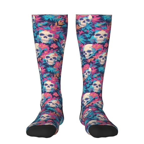 Fotbe flower Skull leaf colorful print Women's Men's Novelty Crew Socks Cotton Socks Knee High Socks for Walking,Running,Nurses,Pregnancy