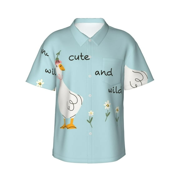 Fotbe funny goose Pattern Hawaiian Shirt for Men Unisex Summer Beach Casual Short Sleeve Cotton Linen Button Down Shirts,Large