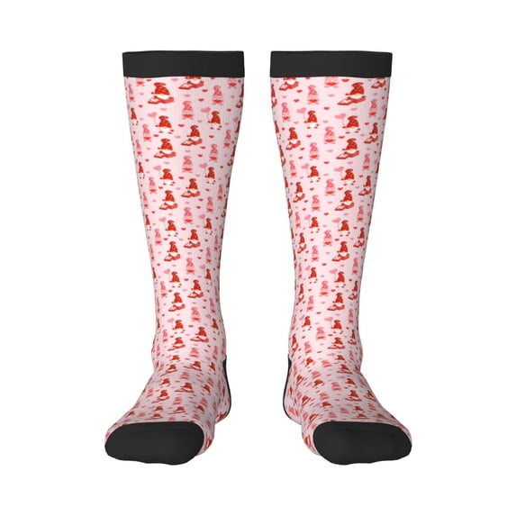 Fotbe gnomes and hearts print Women's Men's Novelty Crew Socks Cotton Socks Knee High Socks for Walking,Running,Nurses,Pregnancy