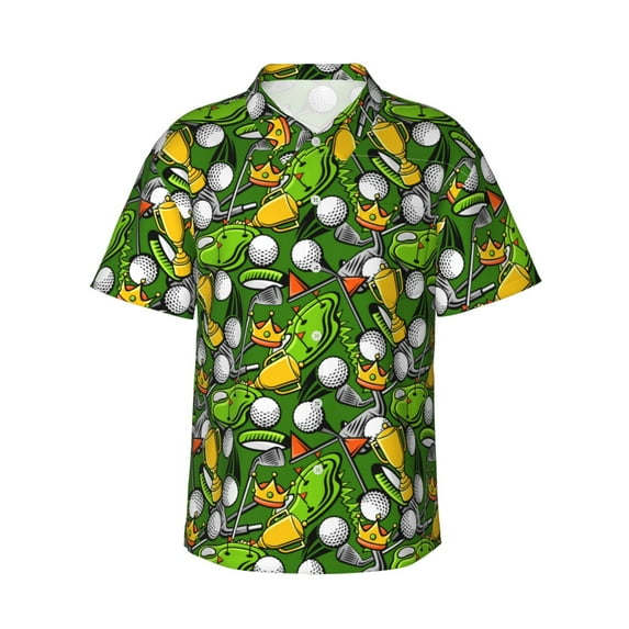 Fotbe golf Sport club Pattern Hawaiian Shirt for Men Unisex Summer Beach Casual Short Sleeve Cotton Linen Button Down Shirts,Large