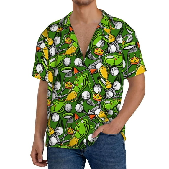 Fotbe golf Sport club Print Short Sleeve Button Down Shirts for Men Casual Summer Beach Wrinkle Free Shirt-X-Large
