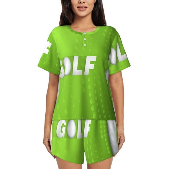 Fotbe golf ball Print Pajama Set for Women 2 Piece Loungewear Short Sleeve Tops and Shorts Set Soft Sleepwear-X-Large