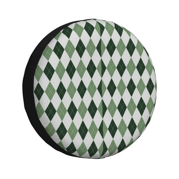 Fotbe grey and green argyle Pattern Spare Tire Cover Thickening Universal Fit for Jeep, Trailer, RV, SUV, Truck, Tough Tire Wheel Soft Cover-15 inch