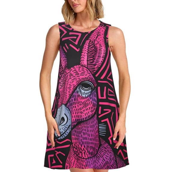 Fotbe ink Donkey Pop Art Pattern Women’s Summer Tank Midi Dress – Sleeveless A-Line Dress, Floral T-Shirt Dress, Casual Flowing Beach Sundress