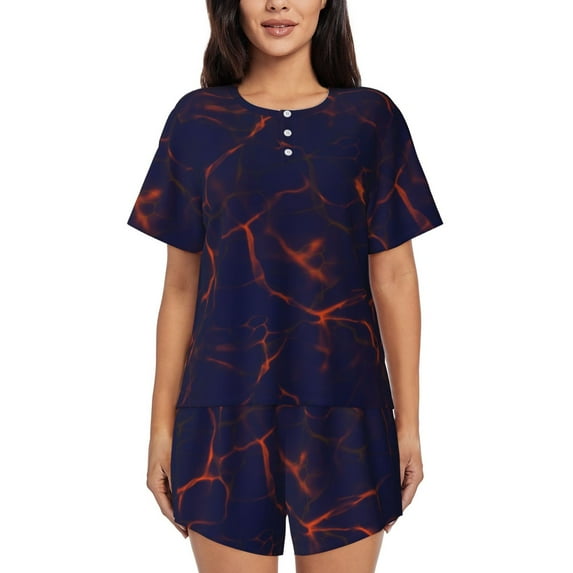 Fotbe lightning Print Pajama Set for Women 2 Piece Loungewear Short Sleeve Tops and Shorts Set Soft Sleepwear-Large