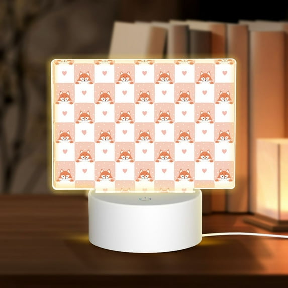 Fotbe love plaid fox Pattern Acrylic Night Light Gift with 3 Color ModesTouch-Sensitive LED Lamp Perfect Gift for Mother's Day, Birthday, or Christmas