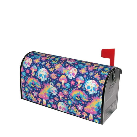 Fotbe mushroom Skull rainbow color Mailbox Covers Post Letter Box Cover Garden Decor Standard Size-25.5x21 in