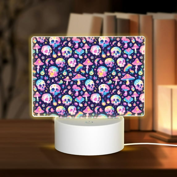 Fotbe mushroom colorful Skull star Pattern Acrylic Night Light Gift with 3 Color ModesTouch-Sensitive LED Lamp Perfect Gift for Mother's Day, Birthday, or Christmas