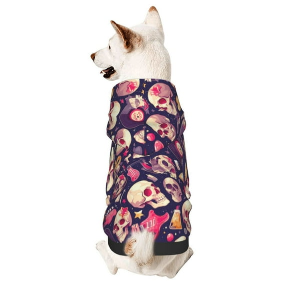 Fotbe music Skull record Guitar Print Small Dog Sweater Hoodies Pet Grey Hooded Soft Fleece Sweatshirts with Pocket Fall Winter Puppy Cat Sweaters Warm Clothes-X-Small