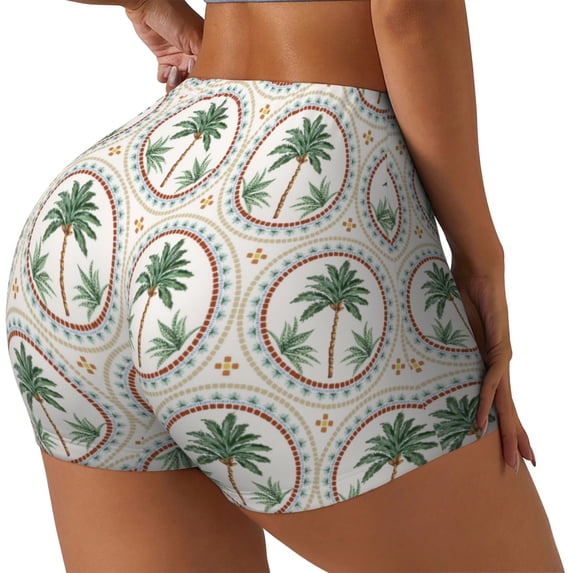 Fotbe palm trees Seamless Shorts, Womens Workout Shorts High Waist Stretch Booty Short for Gym/Yoga/Running/Biking-XX-Large-Large