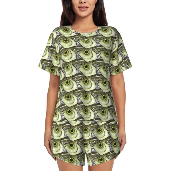 Fotbe pelecus cultratus Print Pajama Set for Women 2 Piece Loungewear Short Sleeve Tops and Shorts Set Soft Sleepwear-X-Large